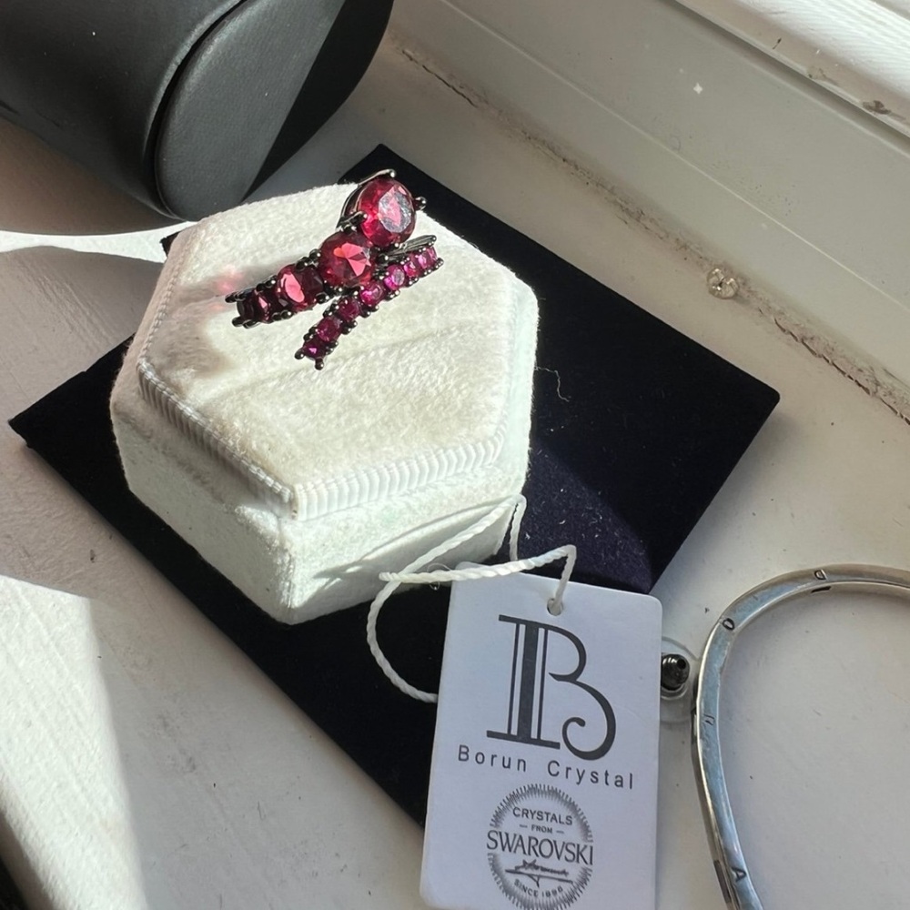 Hematite Finish Swarovski Elements Ruby Wine Red … - image 1